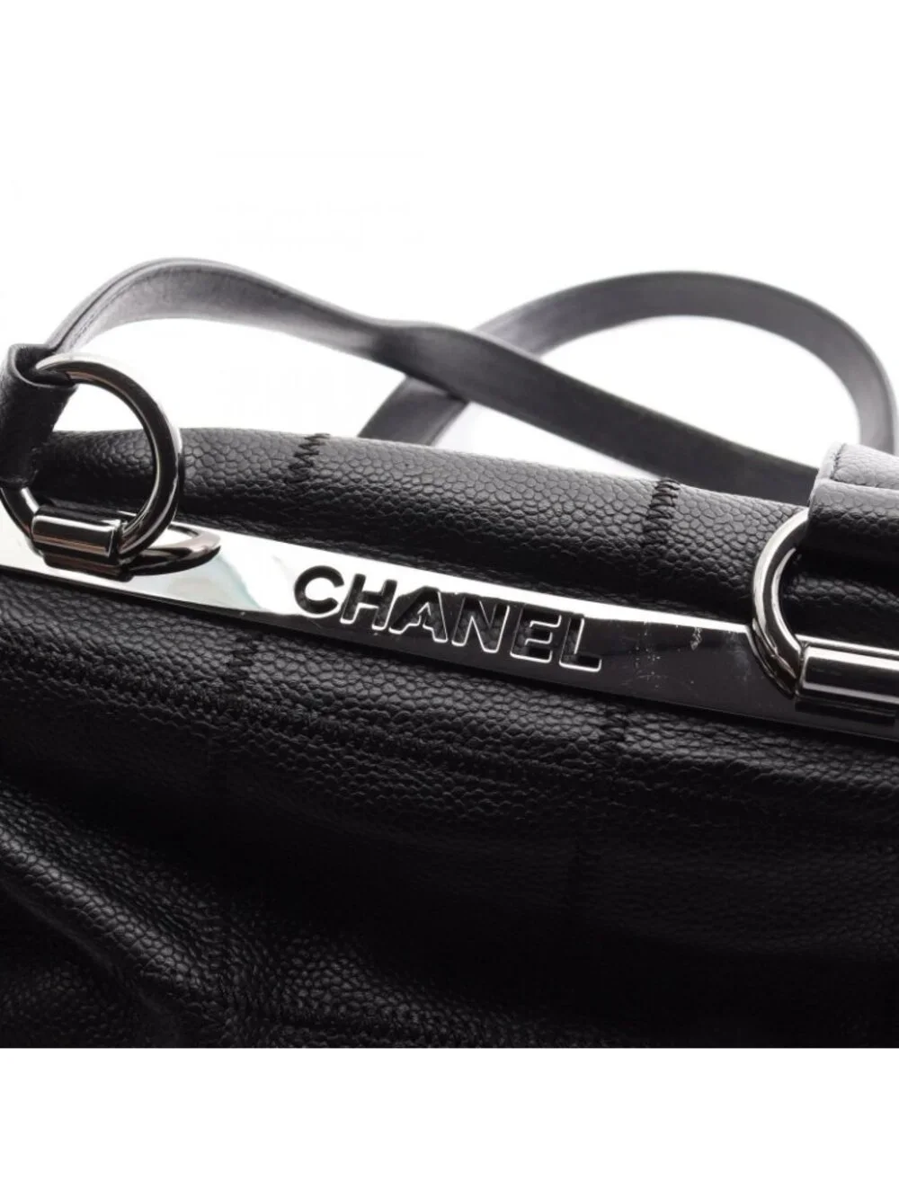 Chanel Tote Bag Choco Bar Black Caviar Leather Mini Bost